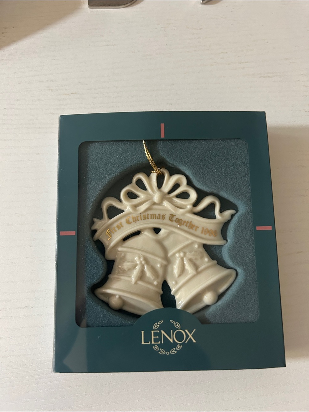 Lenox Cream Ceramic Bell Ornament with Gold Cord